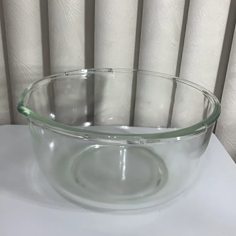 Bowl 1 Gallon Heavy Durable Vintage Clear Glass 2 Handle Pour Spout Mixing Bowl